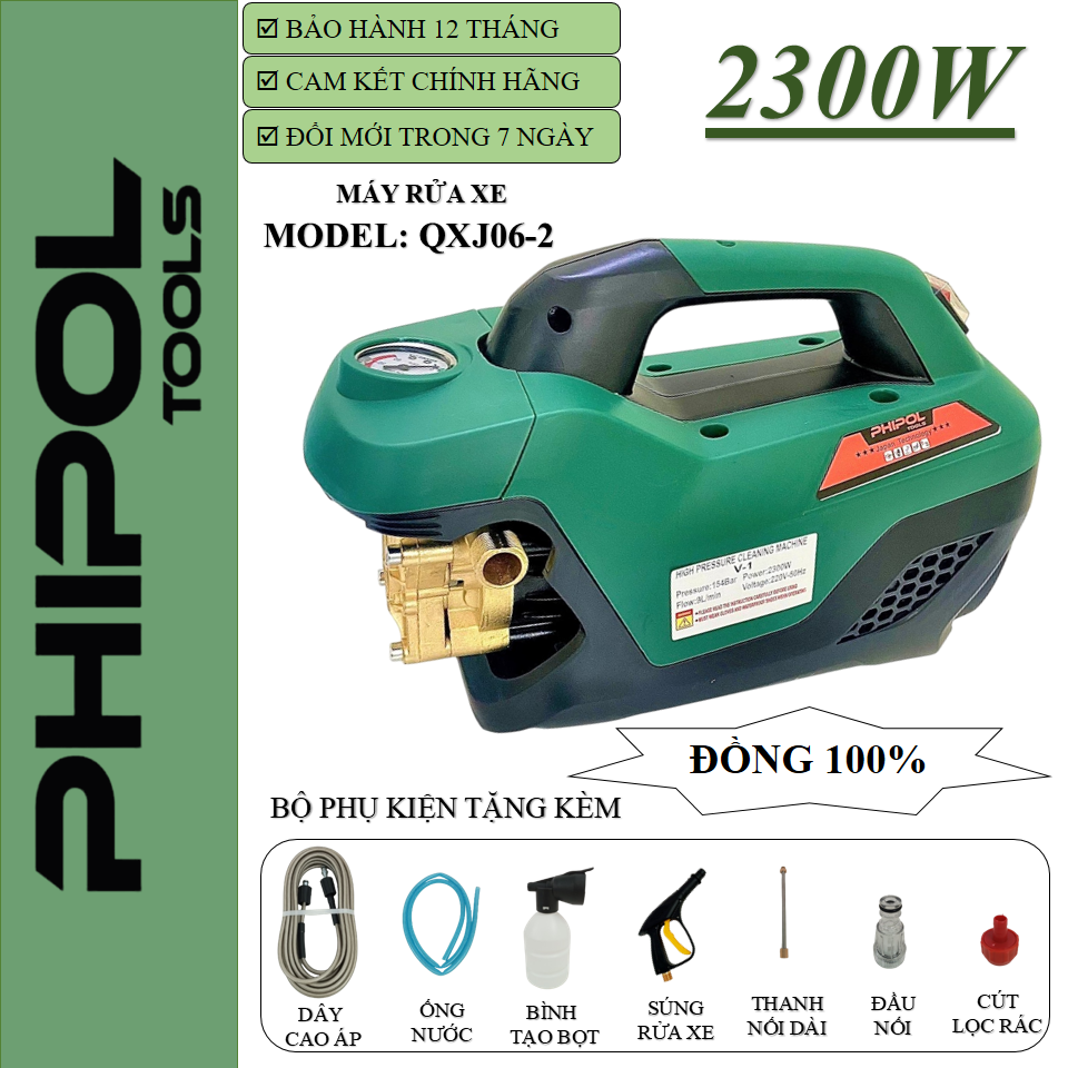 Máy rửa xe mini lõi đồng PHIPOL - QXJ06E2 màu xanh